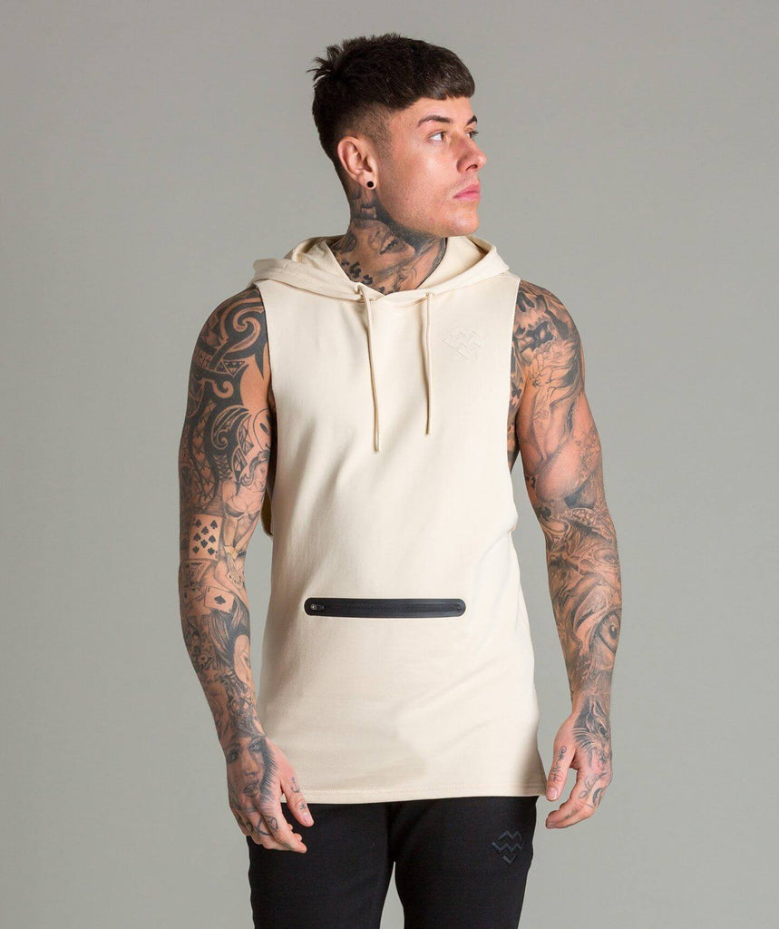 Flow Cut Off Hoodie (Off White) - Machine Fitness