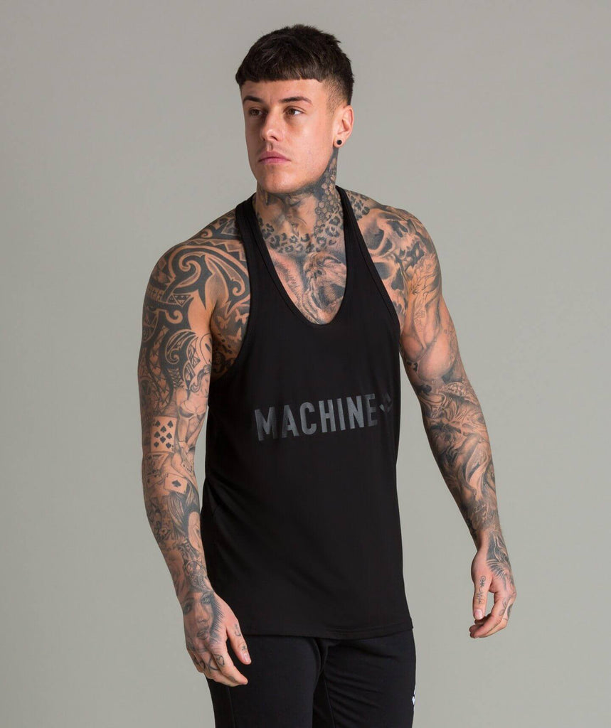 Machine Tech Fabric Stringer Vest (Black/Black) - Machine Fitness