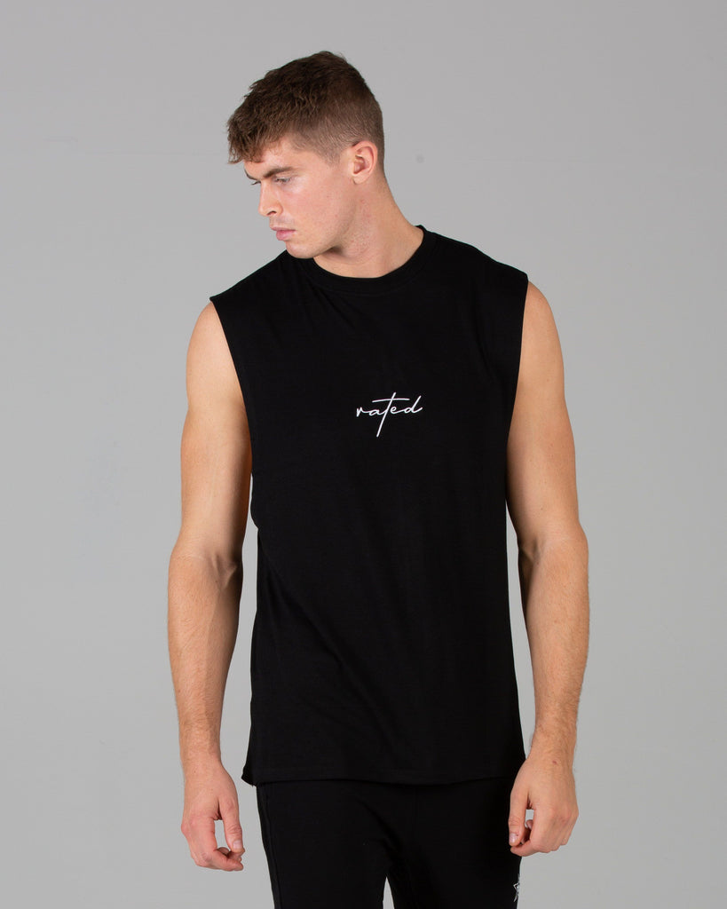 Rated Split Hem Cut-Off (Black) - Machine Fitness