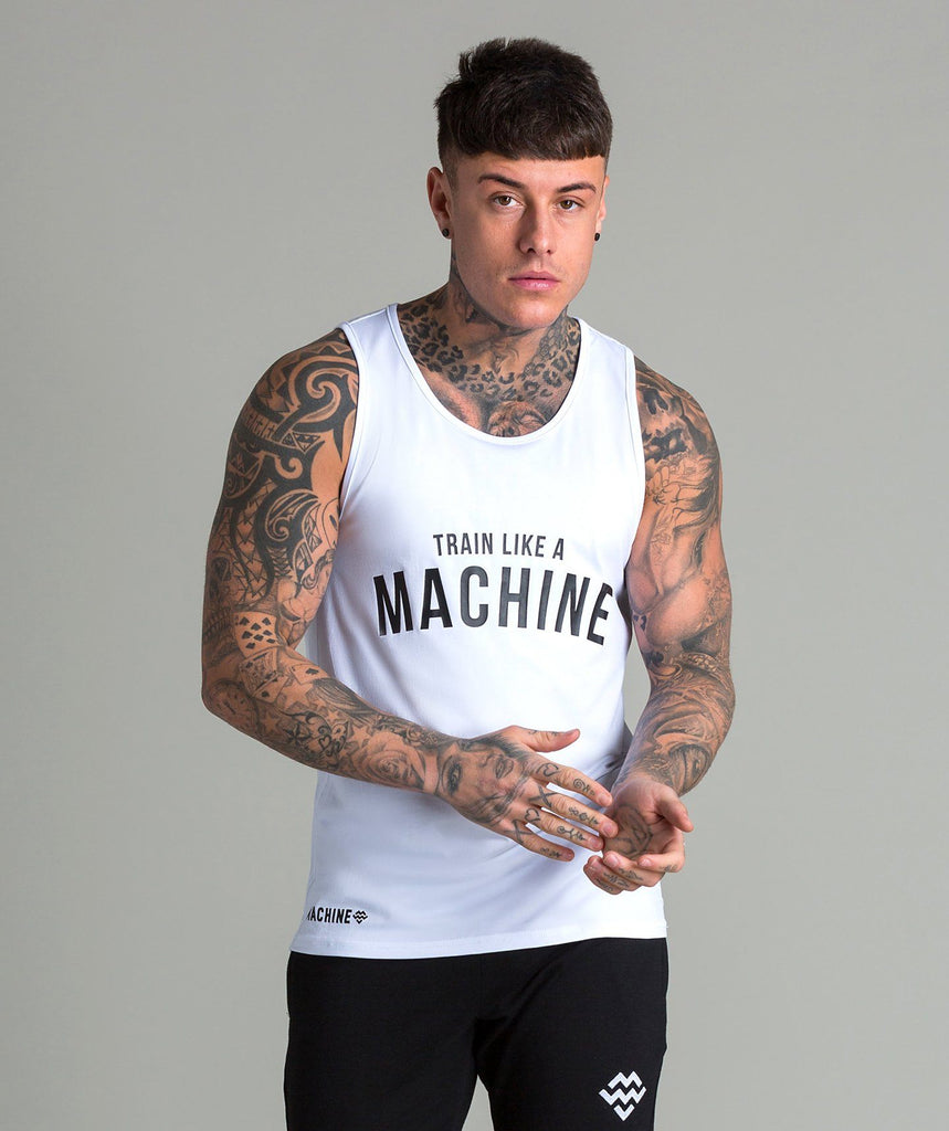 Train Like A Machine Tech Fabric Tank (White) - Machine Fitness