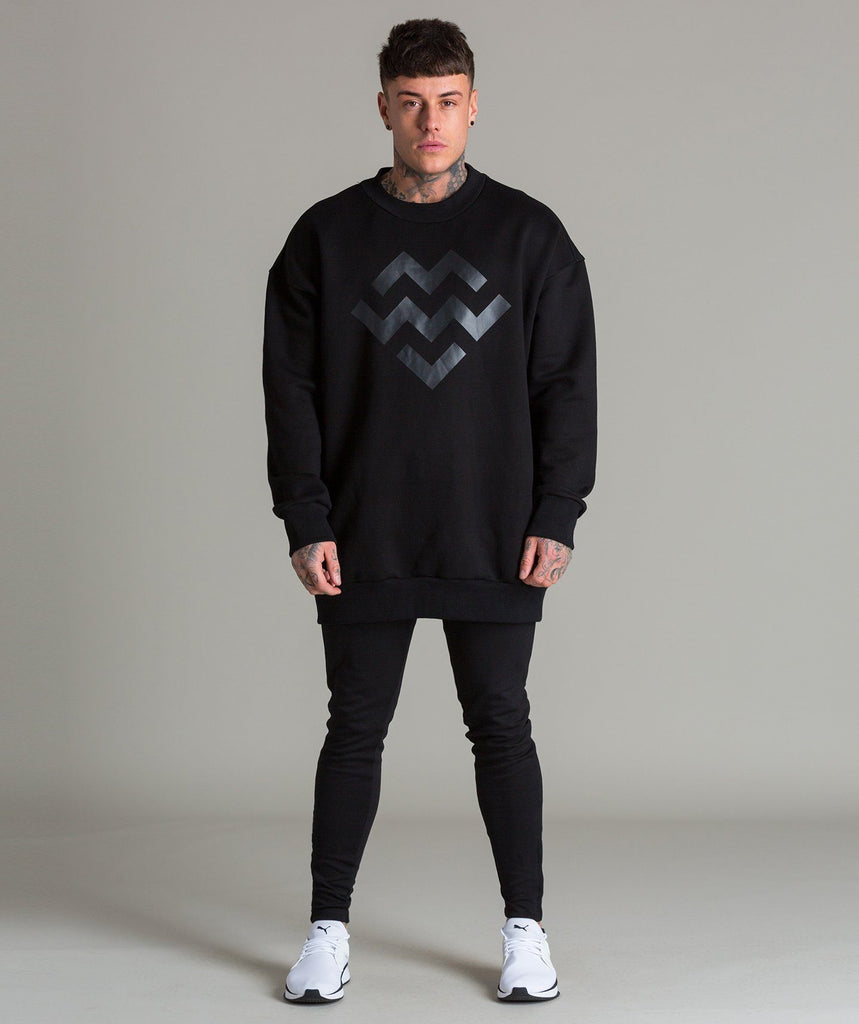 Warm Up Oversized Crew Neck (Black/Black) - Machine Fitness