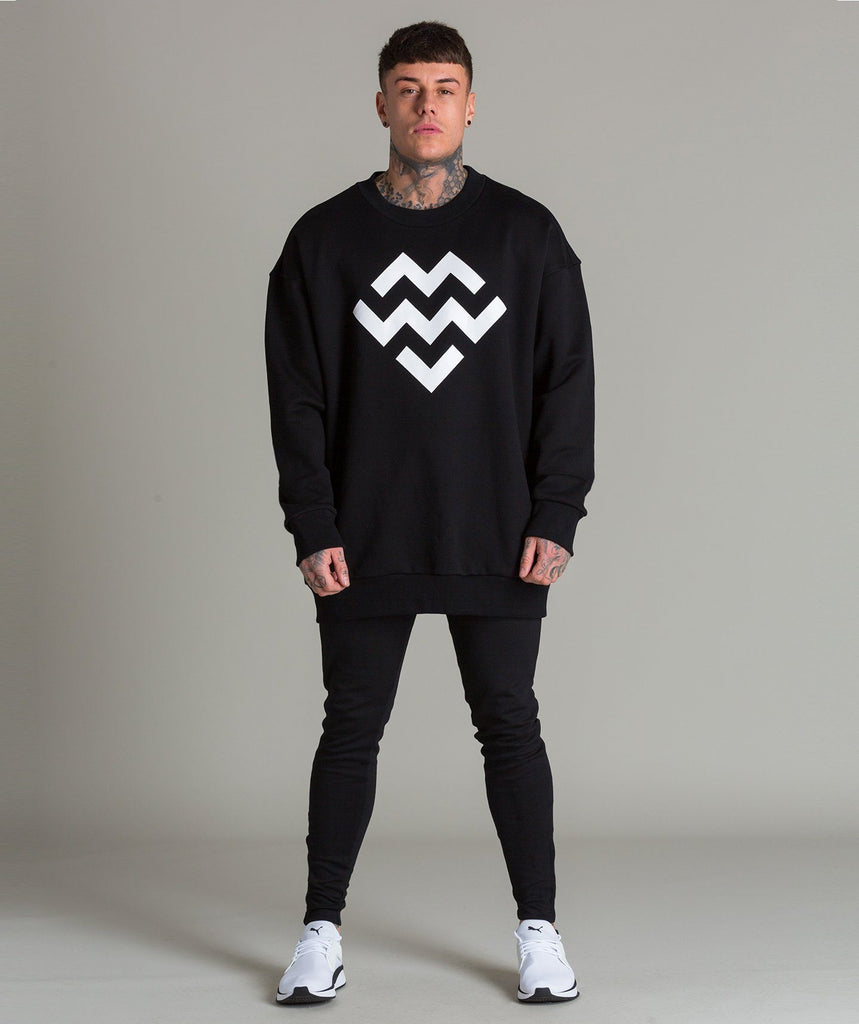 Warm Up OversizedCrew Neck (Black/White) - Machine Fitness